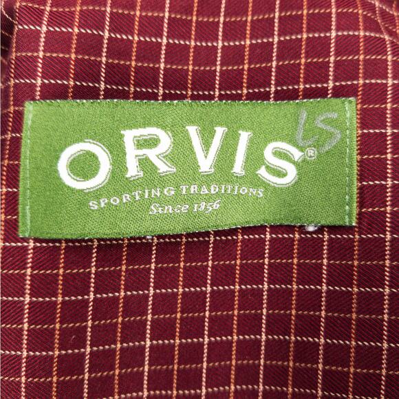 Orvis Shirt Men's Small Long Sleeve Button Down Red White Grid 100% Cotton - Picture 3 of 13